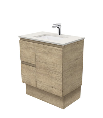 Sarah Roman Sand Undermount 750 Edge Scandi Oak Vanity on Kick, Left Drawers