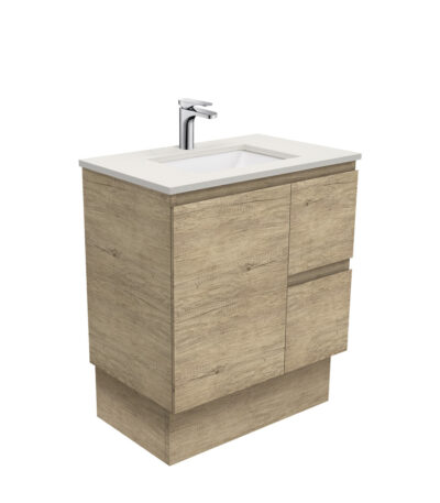 Sarah Roman Sand Undermount 750 Edge Scandi Oak Vanity on Kick, Right Drawers