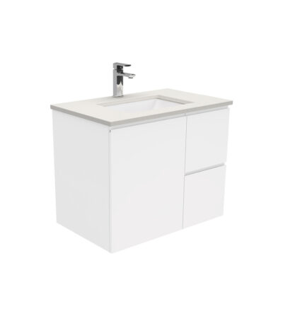 Sarah Roman Sand Undermount 750 Fingerpull Gloss White Wall-Hung Vanity, Right Drawers