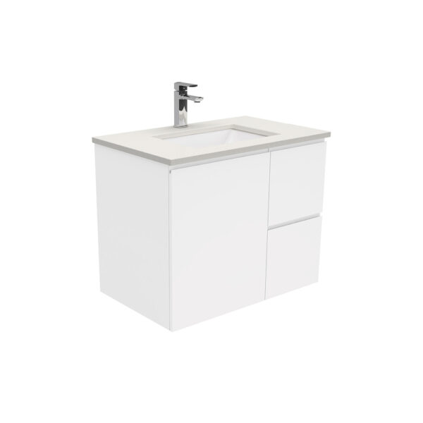 Sarah Roman Sand Undermount 750 Fingerpull Gloss White Wall-Hung Vanity, Right Drawers