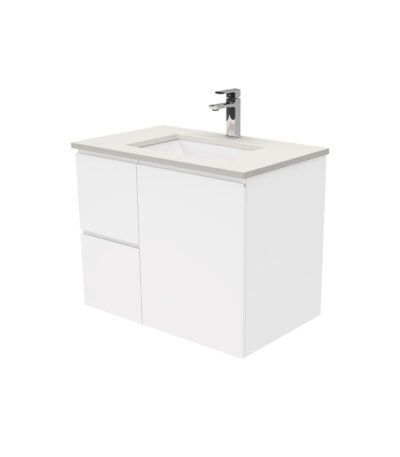 Sarah Roman Sand Undermount 750 Fingerpull Gloss White Wall-Hung Vanity, Left Drawers