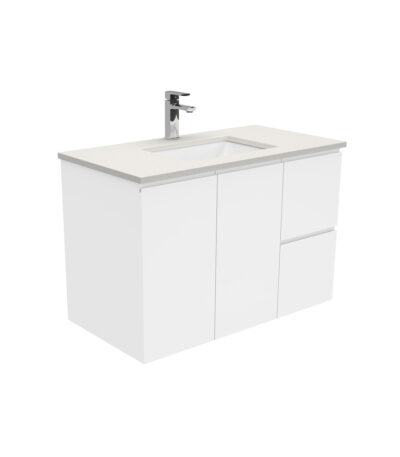 Sarah Roman Sand Undermount 900 Fingerpull Gloss White Wall-Hung Vanity, Right Drawers