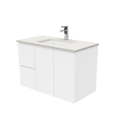 Sarah Roman Sand Undermount 900 Fingerpull Gloss White Wall-Hung Vanity, Left Drawers