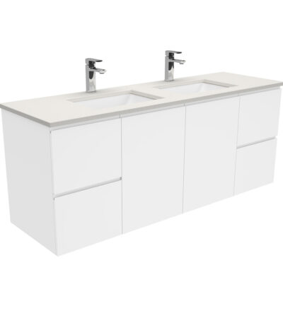 Sarah Roman Sand Undermount Double Bowl 1500 Fingerpull Gloss White Wall-Hung Vanity