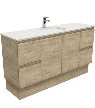 Sarah Roman Sand Undermount Single Bowl 1500 Edge Scandi Oak Vanity on Kick