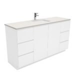 Sarah Roman Sand Undermount Single Bowl 1500 Fingerpull Gloss White Vanity on Kick