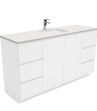 Sarah Roman Sand Undermount Single Bowl 1500 Fingerpull Gloss White Vanity on Kick