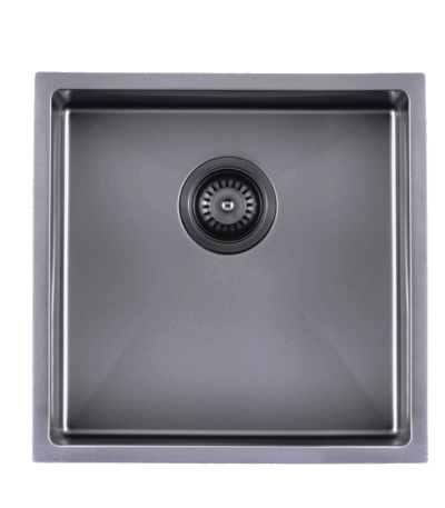 Satin Stainless Steel Handmade Single Bowl Sink for Flush Mount and Undermount - Gun Metal Grey - 440x440x205mm | TWM8B