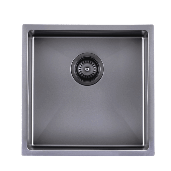 Satin Stainless Steel Handmade Single Bowl Sink for Flush Mount and Undermount - Gun Metal Grey - 440x440x205mm | TWM8B