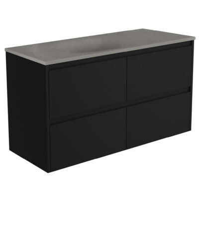 Satori Amato 1200 Satin Black Wall-Hung Vanity, Satin Black Panels