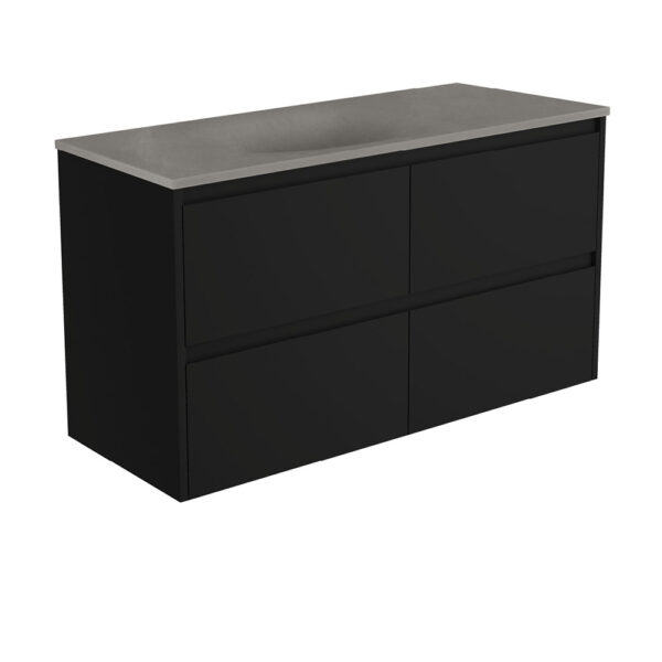 Satori Amato 1200 Satin Black Wall-Hung Vanity, Satin Black Panels