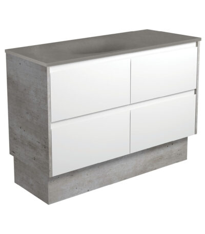 Satori Amato 1200 Satin White Vanity On Kick, Industrial Panels