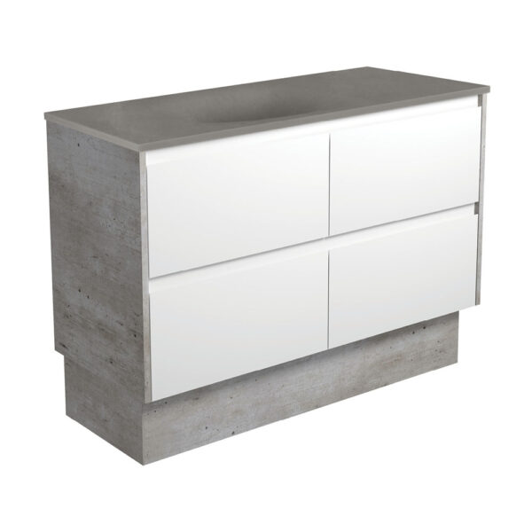 Satori Amato 1200 Satin White Vanity On Kick, Industrial Panels