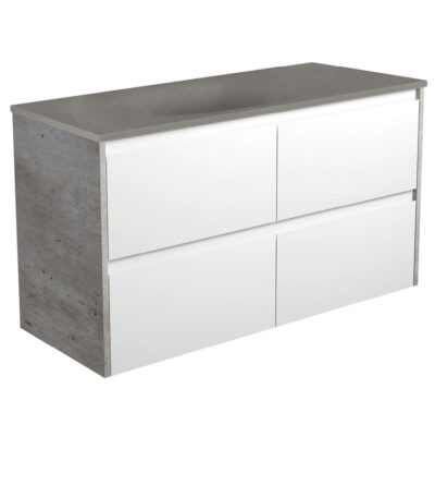 Satori Amato 1200 Satin White Wall-Hung Vanity, Industrial Panels