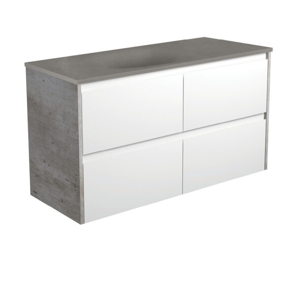 Satori Amato 1200 Satin White Wall-Hung Vanity, Industrial Panels