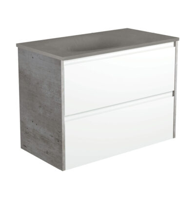 Satori Amato 900 Satin White Wall-Hung Vanity, Industrial Panels