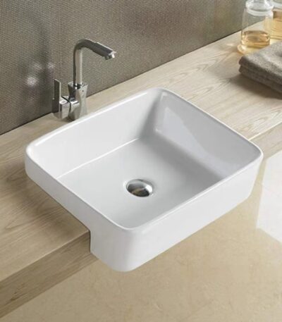 Semi Recess Ceramic Basin - No Overflow - No Tap Hole - Gloss White - Rectangle - 480mm | PSR4837NTH