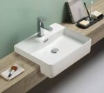 Semi Recess Ceramic Basin - Overflow - Tap Hole - Gloss White - Rectangle - 505mm | PSR5042
