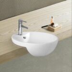 Semi Recess Ceramic Basin - Overflow - Tap Hole - Gloss White - Round - 430mm | PSR4343