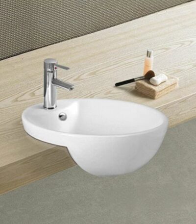 Semi Recess Ceramic Basin - Overflow - Tap Hole - Gloss White - Round - 430mm | PSR4343