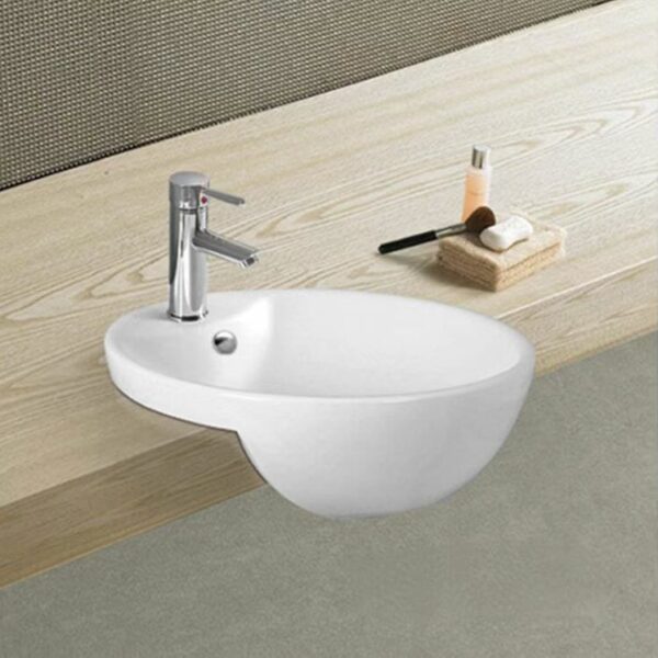 Semi Recess Ceramic Basin - Overflow - Tap Hole - Gloss White - Round - 430mm | PSR4343