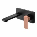 Seto Wall Basin Mixer - Black & Rose Gold Handle | HYB66-601MB-R
