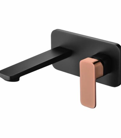 Seto Wall Basin Mixer - Black & Rose Gold Handle | HYB66-601MB-R