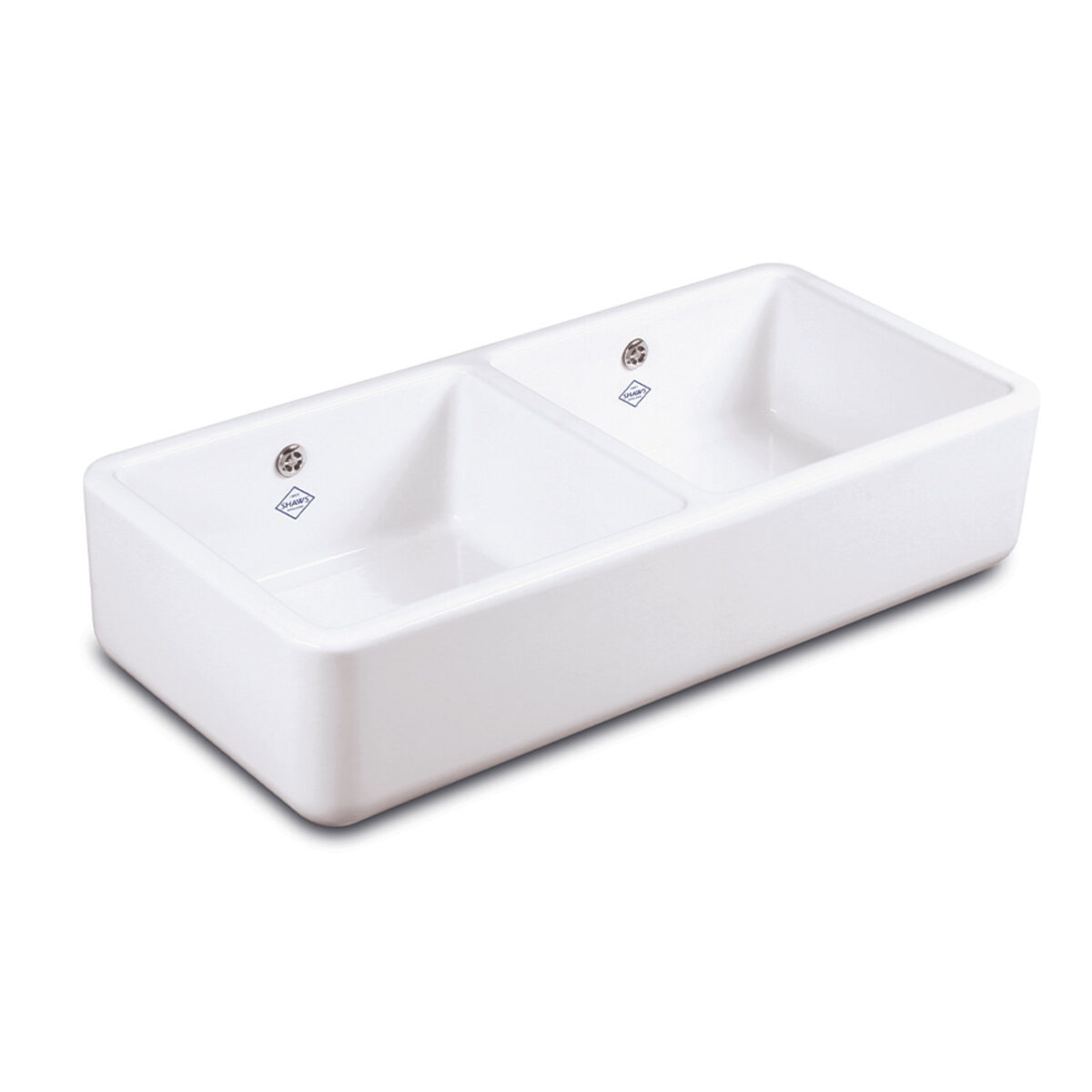 Shaws Classic Double Bowl 1000 Butler Sink with Overflow - 995 x 229 x 465mm - Gloss White