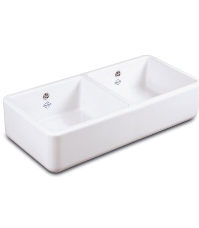 Shaws Classic Double Bowl 1000 Butler Sink with Overflow - 995 x 229 x 465mm - Gloss White