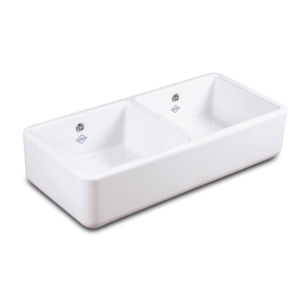 Shaws Classic Double Bowl 1000 Butler Sink with Overflow - 995 x 229 x 465mm - Gloss White