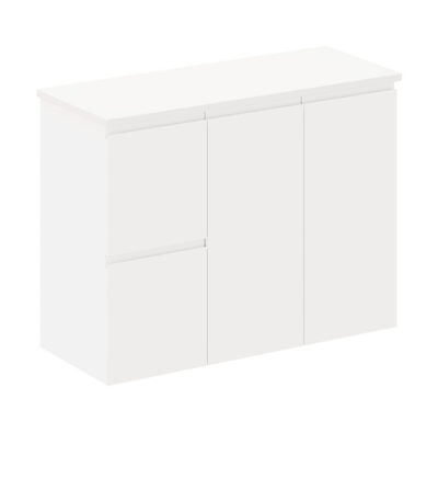 Siska 900mm Ensuite Depth Wall Hung Cabinet, Left Drawers