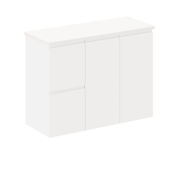 Siska 900mm Ensuite Depth Wall Hung Cabinet, Left Drawers