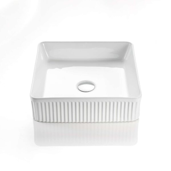 Square Above Counter Ceramic Basin Ultra Slim - Fluted - Gloss White - 415x415x120mm | CA415SQ-GW
