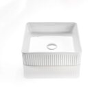 Square Above Counter Ceramic Basin Ultra Slim - Fluted - Gloss White - 415x415x120mm | CA415SQ-GW