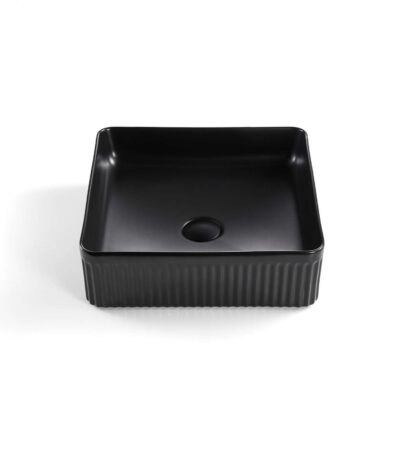 Square Above Counter Ceramic Basin Ultra Slim - Fluted - Matt Black - 415x415x120mm | CA415SQ-MB
