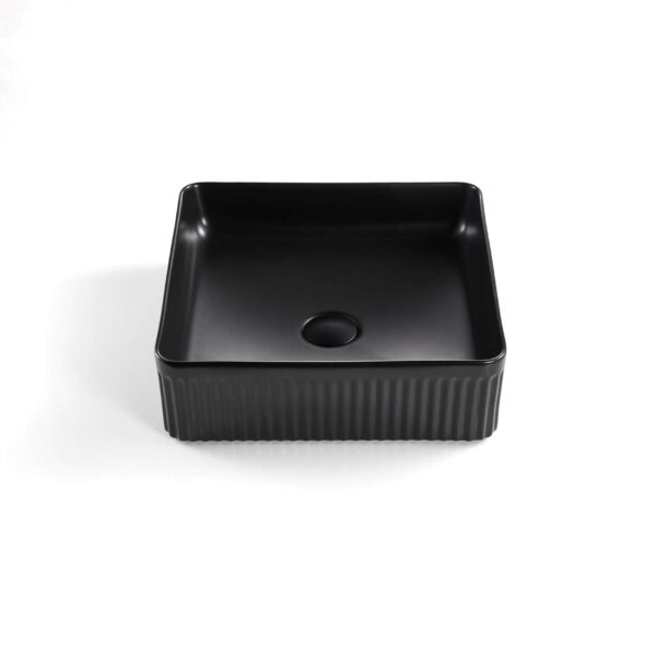 Square Above Counter Ceramic Basin Ultra Slim - Fluted - Matt Black - 415x415x120mm | CA415SQ-MB