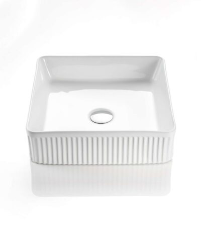 Square Above Counter Ceramic Basin Ultra Slim - Fluted - Matt White - 415x415x120mm | CA415SQ-MW