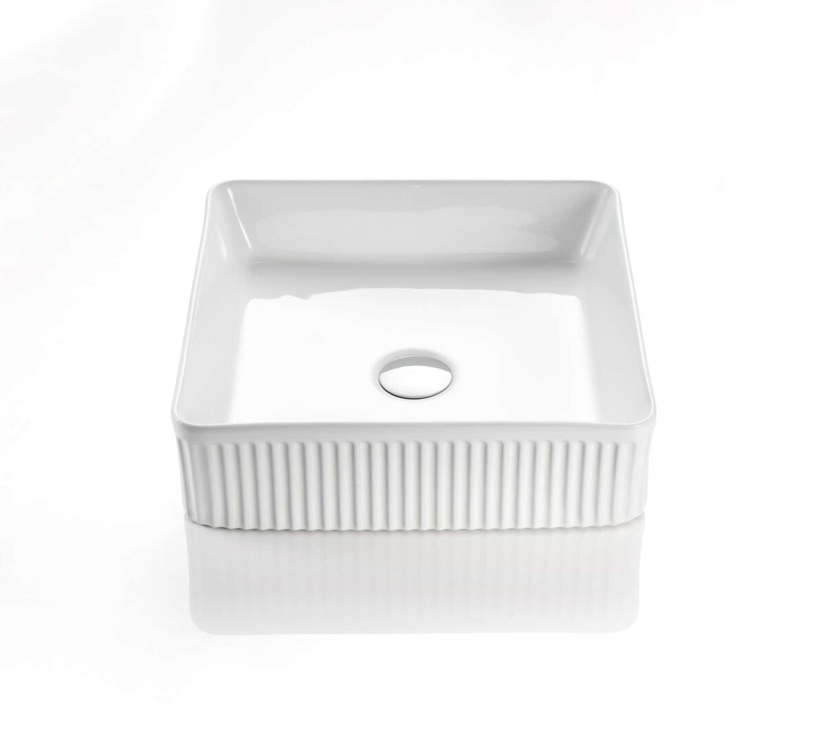 Square Above Counter Ceramic Basin Ultra Slim - Fluted - Matt White - 415x415x120mm | CA415SQ-MW