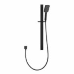 Square Black Sliding Shower Rail with 3 Mode Handheld Shower Wall Connector Set