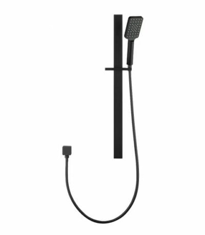 Square Black Sliding Shower Rail with 3 Mode Handheld Shower Wall Connector Set