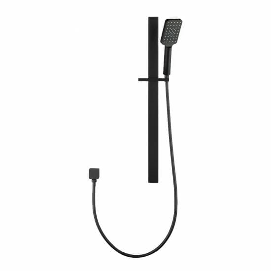Square Black Sliding Shower Rail with 3 Mode Handheld Shower Wall Connector Set