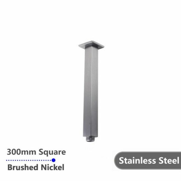 Square Brushed Nickel Ceiling Shower Arm 300mm