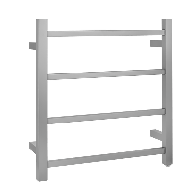 Square Brushed Nickel Electric Heated Towel Rack - 4 Bars - 500mm | BU04.S.HTR