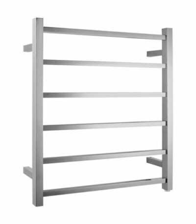 Square Brushed Nickel Electric Heated Towel Rack - 6 Bars - 620mm | BU06.S.HTR