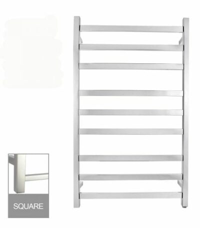 Square Chrome Electric Heated Towel Rack - 9 Bars - 600mm | CH09.S.HTR