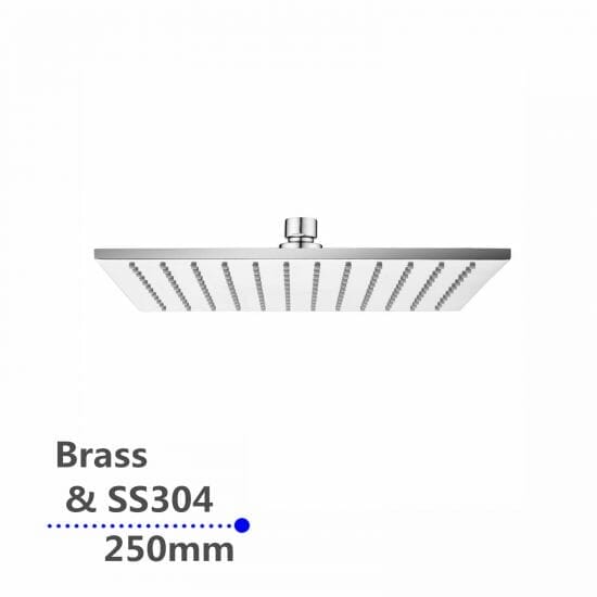 Square Chrome Rainfall Brass Shower Head 250mm | CH0135.SH