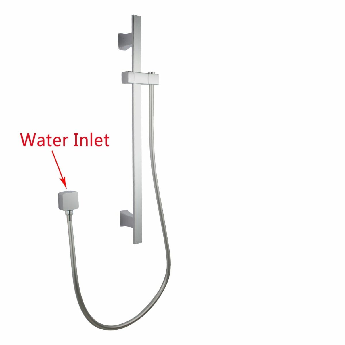 Square Chrome Wall Mounted Sliding Rail with Water Hose & Wall Connector Only | CH2145.SH.N