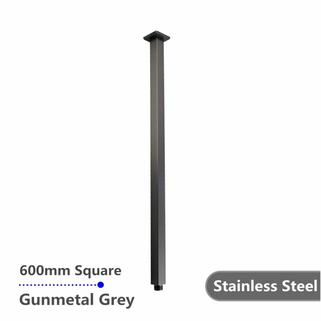 Square Gun Metal Grey Ceiling Shower Arm 600mm