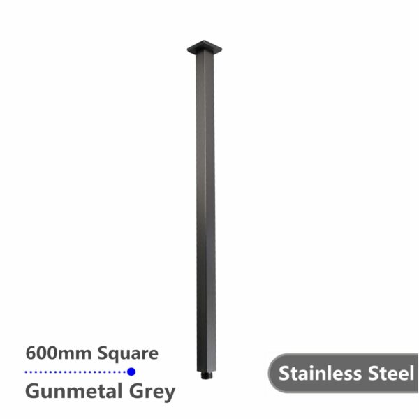 Square Gun Metal Grey Ceiling Shower Arm 600mm