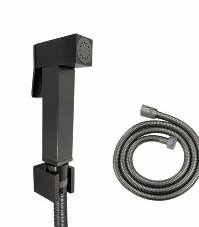 Square Gun Metal Grey Gold Toilet Bidet Spray Kit with Stainless Steel Hose | GM0009E-SS.SH